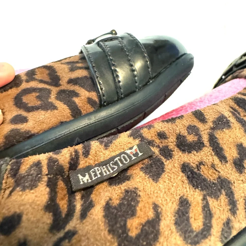 Mephisto Ballet Flats 7.5 Brown Cheetah Leather Cap toe slip ons animal Preppy